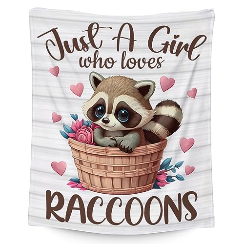 Raccoon Blanket for Kids - Soft, Fuzzy & Cozy - 30"x40" Lap Size Throw Blanket for Couch, Office - White Cute Warm Blankets Gifts