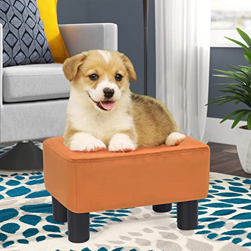 Adeco Small Footstool Ottoman, Rectangular Footrest Stool Padded Ottoman Extra Seating Pet Step for Living Room Entryway Office (Orange)