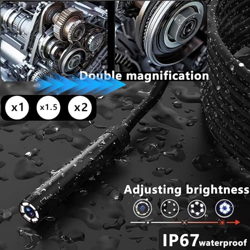 JSE Endoscope Camera with Light, 16.4FT Waterproof Borescope 1920P HD, Semi-Rigid Cable Snake Camera, 8 Adjustable High Brightness LED Lights Inspection Camera for iPhone, Android, iPad