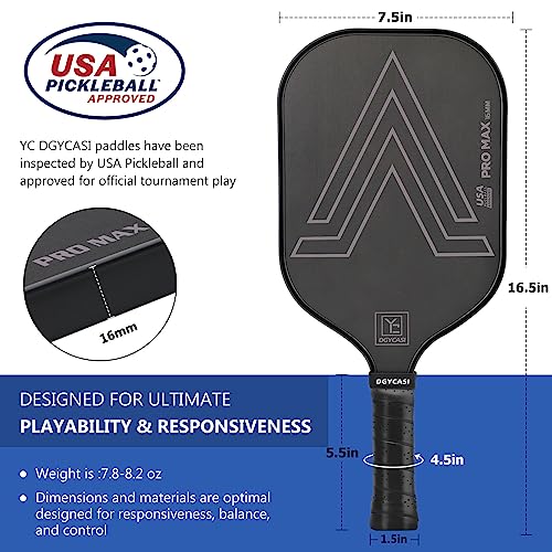 YC DGYCASI 16mm Pickleball Paddles Professional, 2024 USAPA Approved, Carbon Fiber Surface (CFS), Polypropylene Lightweight Honeycomb Core, with Cover Case Black