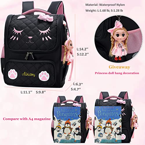 AO ALI VICTORY Girls Backpacks, Waterproof Cute Backpack for Kids Toddler Girl Preschool Bookbags Elementary School Bags (Small, A-Black)