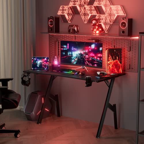 HLDIRECT 32 Inch Gaming Desk with Carbon Fibre Surface- A Shaped Gamer