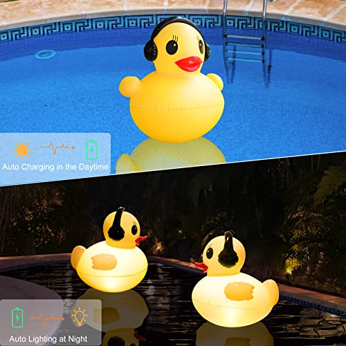 Floating Solar Pool Lights, 16 inch Waterproof Pool Lights that Float, Light up LED Pool Accessories, Glow Duck Pool Light, Inflatable Solar Powered Floating Light for Pools,Pond,Hot tub,Party-2pcs