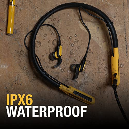 DEWALT Wireless Bluetooth Neckband Headphones — Neckband Earphones with 30H Runtime — Secure Magnetic Earbuds — Noise-Isolating Wireless Earbuds — Jobsite Pro Built-in Mic for Crystal-Clear Calls