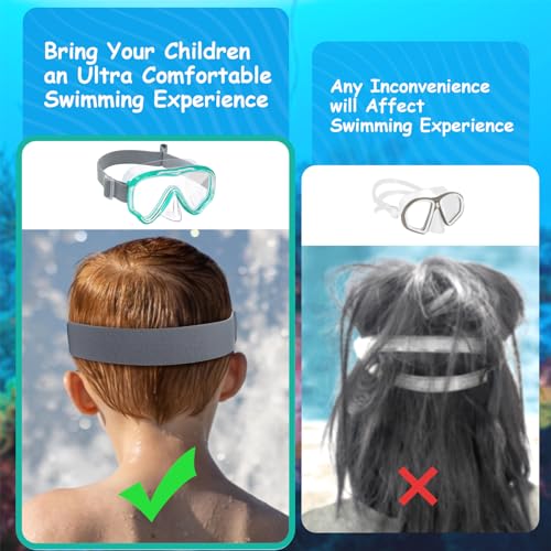 Vvinca Swim-Goggles with Nose Cover, 2 Packs Elastic Fabric Strap Snorkel Diving Mask Anti Fog UV No Pull Hair for Kids 3-14