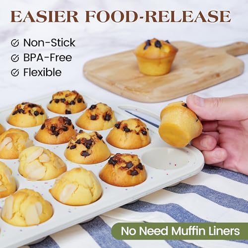 AOTASO Silicone Muffin Pans For Baking Mini Nonstick Cupcake Pan 24 Cups Silicone Cupcake Molds With Metal Reinforced Frame Bpa Free (1 Pc, Cream)