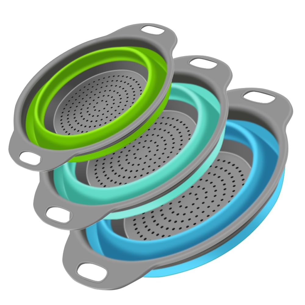 3-Packs Strainers for Kitchen Colander with Handles 3 Size Collapsible Colander for Washing Draining Veggies Fruit Pasta