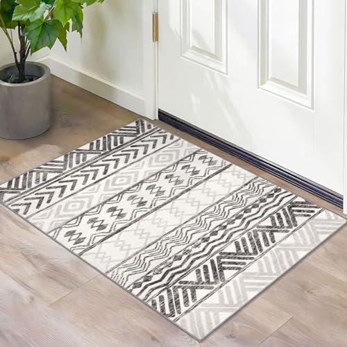 Lansny 8x10 Area Rugs for Living Room, Ivory Navy Blue Moroccan Washable Large Area Rug, Boho Non-Slip Foldable Rugs Distressed Print Faux Wool Indoor Rugs for Bedroom Office Dining Room