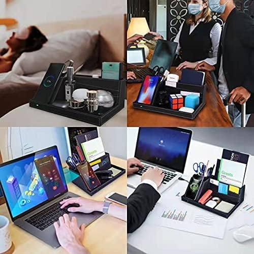 Topmade Fast Wireless Charger with Desk Organizer USB Charging Station,Wireless Charging Station, Desk Storage,for iPhone 15/14/13/12/Xs MAX/XR/XS/X/8, Samsung S10/S9/S9+/S8/S8+ and More(Black)