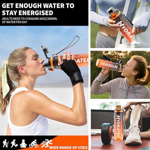 Water Bottle, 32 oz Motivational Water Bottles with Time Marker-Tritan & BPA Free, Sports Water Bottle with Time to Drink & Strap, Wide Mouth, Leakproof -Gift for Christmas Gym Fitness & Outdoor