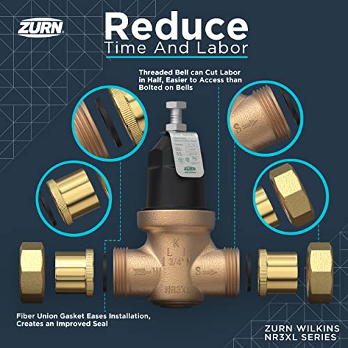 Zurn Wilkins 1-NR3XLDUC 1" NR3XL Pressure Reducing Valve with Double Union FNPT Copper Sweat Connection