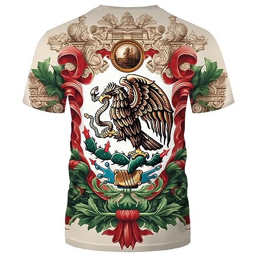 WHNBCW Funny Mexico Eagle T-Shirt Mexican Style Graphic Tee Shirt,Beige,M