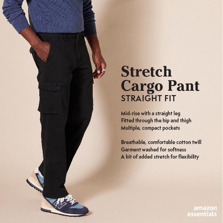 Amazon Essentials Men's Straight-Fit Stretch Cargo Pant (Available in Big & Tall), Khaki Brown, 36W x 32L