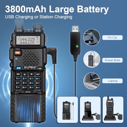 BAOFENG 5RX Ham Radio Handheld, 8-Band Receiving, Air Band, Frequency Copy, 3800mAh Rechargeable Walkie Talkies Two Way Radio with Earpiece,771 Long Range Antanna(Upgraded of UV-5R)-2Pack Full Kit