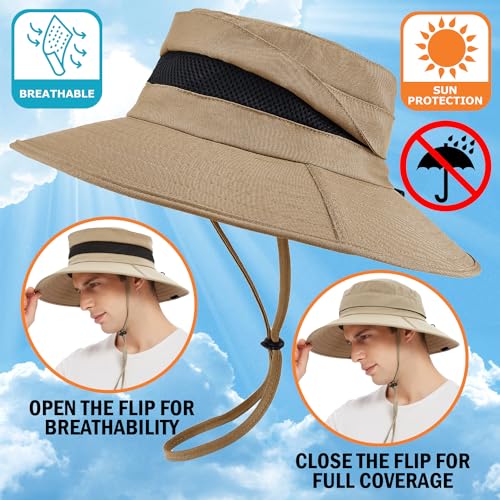 EINSKEY Men's Sun Hat, Rain Waterproof UV Protection Wide Brim Bucket Hat for Beach Travel Golf Safari Garden Fishing Hiking Beige