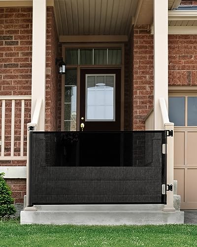 Cumbor Baby Gate Retractable Gates for Stairs, Mesh Dog Gate for The House, Wide Pet Gate 33" Tall, Extends to 55" Wide, Long Child Safety Gates for Doorways, Hallways, Cat Gate Indoor/Outdoor(Black)