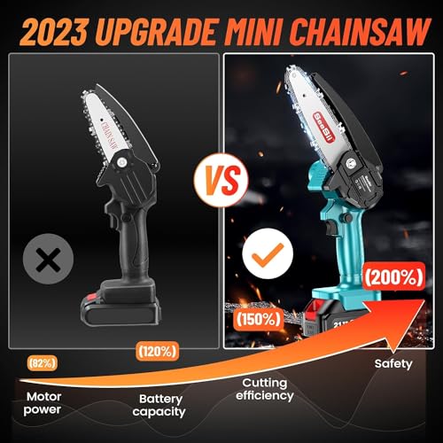 Seesii Mini Chainsaw 6-inch w/3x Big Batteries, Battery Chainsaw 2.62lbs, Mini Chainsaw Cordless Tool Set w/Case, Handheld Electric Power Chain Saw with Safety Lock for Tree Trimming Wood Cutting