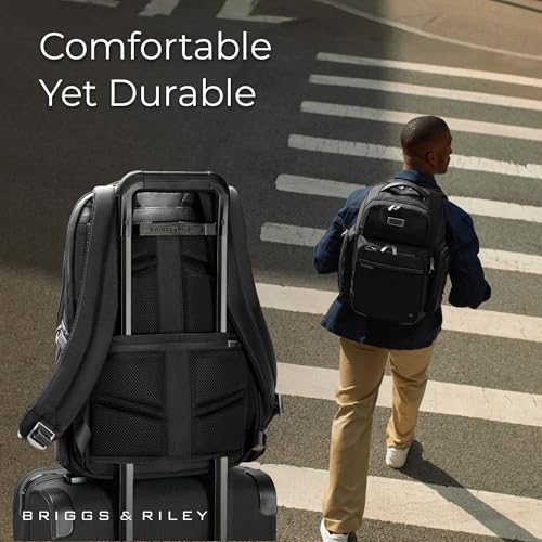Briggs & Riley Medium Backpack for Women & Men - Laptop Backpack, For Work & Travel, Carry On Size, Lightweight & Durable, Padded Straps, Fits up to 14" Laptop - @work Collection, Black