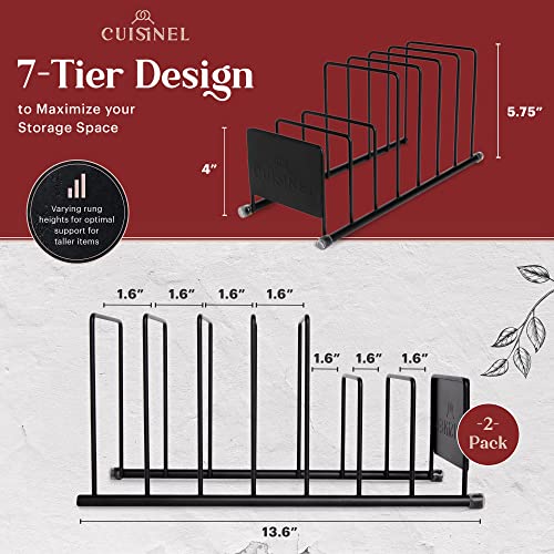 Cuisinel Pot Lid and Dish Organizer Rack - Matte Black Kitchen Storage/Organization Stand - 7-Tier Cabinet/Counter, Cookware, Pots and Pan Lids/Covers, Cutting Board Holder Organizer