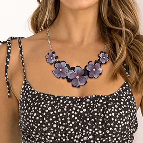 Flyonce Flower Statement Collar Necklace, Summer Holiday Floral Pink Flower Necklaces for Women