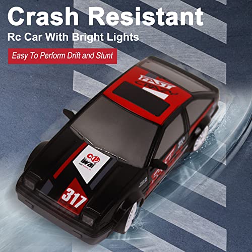 RC Drift Car Remote Control Car 2.4GHz 1:24 Scale 4WD 15KM/H High Speed Model Vehicle LED Lights Drifting Tire Racing Sport Toy Car for Adult Boys Girls Kids Gift 2Pcs Rechargeable Batterie