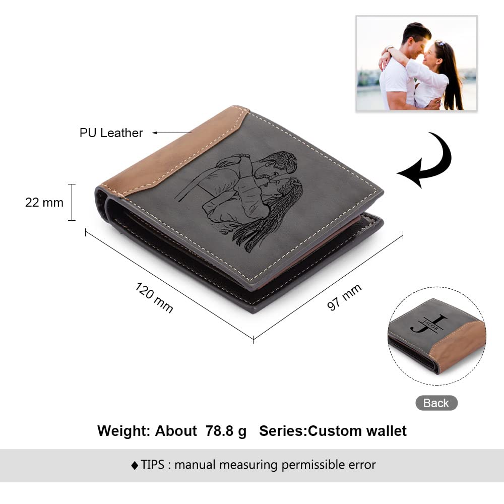 Amsgedhie Personalized Photo Mens Wallets Leather: Custom Initial Name Bi-fold Wallet for Men Father - Men's wallets Wallet for Dad Boyfriend Grandpa Birthday Gift (Gray Photo Monogram)