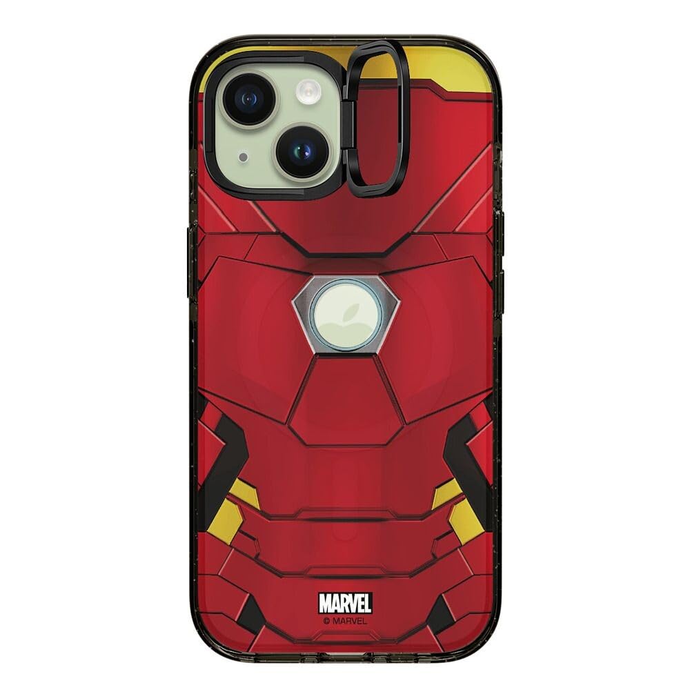 CASETiFY Impact Ring Stand iPhone 15 Case [Iron Man Co-Lab / 3X Military Grade Drop Tested / 6.6ft Drop Protection/Compatible with Magsafe] - Iron Man Suit - Clear Black