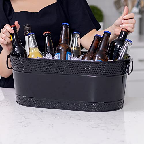 BREKX Colt Copper Finish Galvanized Bucket for Parties, Oval 16-Bottle Hammered Beverage Chiller with Handles, Farmhouse Bucket for Galvanized Decor or Storage, 15QT (4 Gallon)