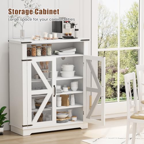 6-Tier Shoe Storage Cabinet, Farmhouse Shoe Rack Organizer Cabinet with Adjustable Shelves & 2-tier Open Storage, Freestanding shoe cabinet storage with Anti-tip Fitting for entryway (Mesh Door)