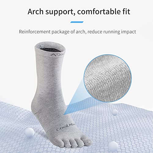 OrrinSports Toe Socks Liner Crew Socks for Men Women Coolmax Five Finger Socks 3 Pairs Running Socks