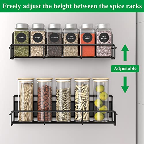 HuggieGems 2 Pack Magnetic Spice Rack Organizer for Refrigerator and Microwave Oven, Metal Fridge Shelf for Kitchen, Black