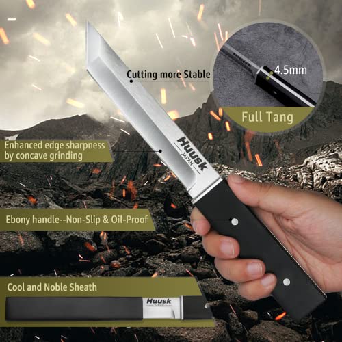 Huusk Japan Knife, Hand Forged Butcher Knife High Carbon Steel Kitchen Knife Full Tang Meat Cutting Knife Japanese Vegetable Knives Outdoor Cooking Knife for Thanksgiving Christmas Gifts