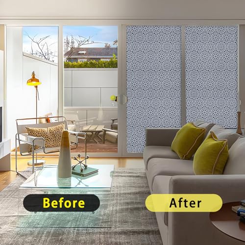 ConCus-T Blackout Privacy Window Film Full Shade Opaque UV Resistant Static Cling Window Film Non-Adhesive Removable Film Home Office Decor, Black Snowflake Lace Frosted Design, 11.81" x 78.74"