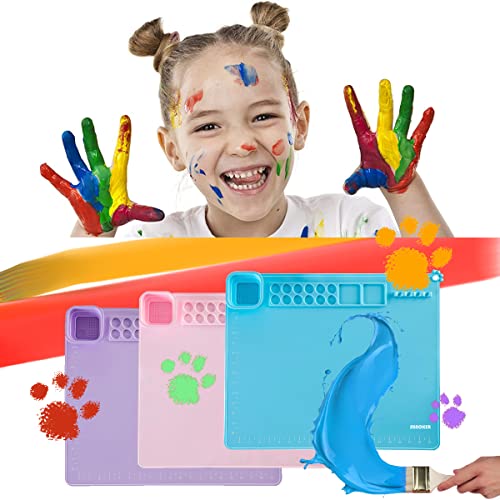 SHNOKER Silicone Craft Mat 21.7"x17.7" Super Large Silicone Painting Mat with 1 Magnetic Cup and Color Palette for Kids and Artist (Blue)