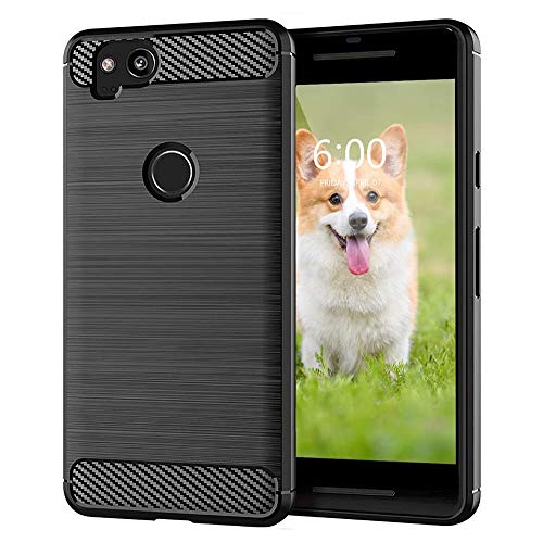 KEEPCA for Google Pixel 2 Slim Case,Thin Soft TPU Rubber Silicone Anti-Scratch Shockproof Carbon Fiber Protective Cases Cover for Pixel 2,Brushed Black