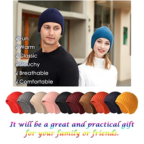 HiRui Knitted Beanie Hats Winter Hats Ear Covers for Men Women Kids Warm Slouchy (Beige)