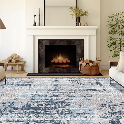 QD-Udreamy 5x7 Area Rugs - Machine Washable Area Rugs 5x7 for Living Room, Soft Washable Rugs 5x7, Non-Slip Washable Area Rug, Stain Resistant Abstract Low Pile Thin Washable Rug 5x7