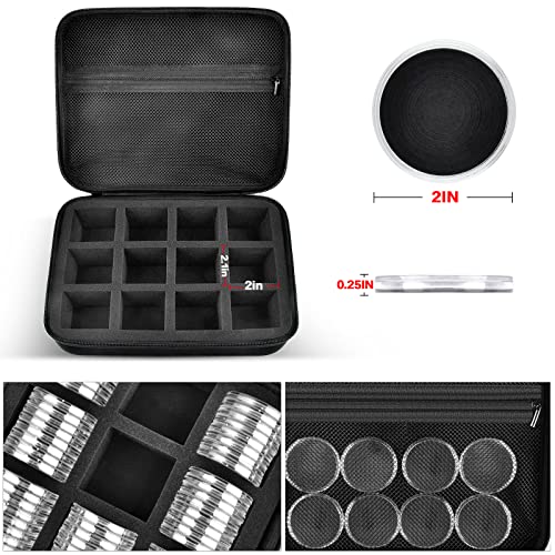 PAIYULE 96 Pieces 46mm Coin Capsules, with Foam Gasket and Plastic Storage Organizer Box, 6 Sizes (20/25/27/30/38/46mm) Coins Collector Case Holder for Coin Collection Supplies(Black)