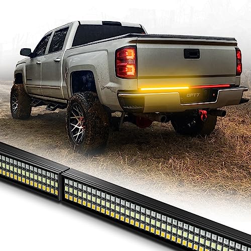 OPT7 48" Redline Parlux Triple Row LED Tailgate Light Bar w/Sequential Amber Turn Signal - Weatherproof Rigid Aluminum Light Strip for Colorado Frontier Ranger - Full Function Reverse Brake Running