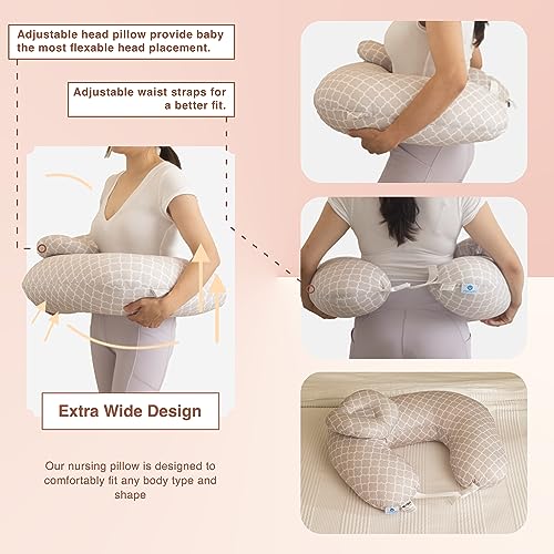 Pharmedoc Nursing Pillow for Breastfeeding - Breast Feeding Pillows with Headrest and Adjustable Waist Straps - Removable Cover, Arabesque - Baby Essentials for Newborn - Full Support for Mom and Baby