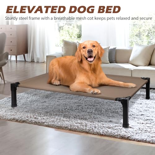 Cooling Elevated Dog Bed, Raised Dog Bed with Washable Breathable Mesh and Metal Frame, Portable Dog Cot Bed with No-Slip Feet for Outdoor and Indoor Use