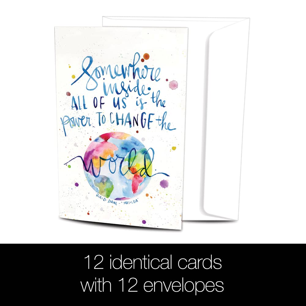 Tree-Free Greetings - All Occasion Cards - Artful Designs - 12 Cards + White Envelopes - Made in USA - 100% Recycled Paper - 4"x6" - Change the World (FS60009)