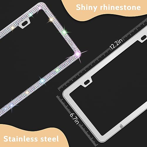 Tecfino Bling License Plate Frames, 2 Pack Bling License Plate Holder for Women Girl, Handmade Glitter Crystal Diamond Lincense Plate Cover AB Color