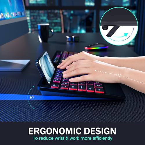 VEILZOR Wireless Keyboard and Mouse Backlit, 2.4GHz Lag-Free Rechargeable Keyboard Full-Size with Phone Holder Tablet Holder, Silent Ergonomic Wireless Keyboard Mouse Combo for Computer, PC, Laptop