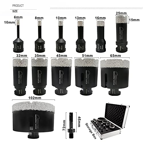 SHDIATOOL Diamond Drill Core Bits Set for Porcelain Hole Saw Cutter for Tile Marble Ceramic Granite Bricks Used for Angle Grinder Hand Drill Kit 5/8 inch-11 13pieces