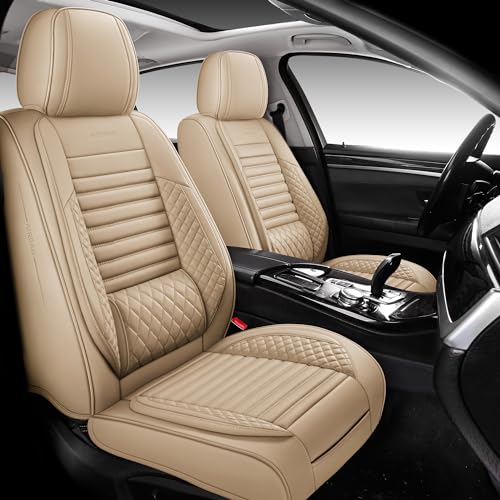 CHOCMONS Full Coverage Front Set Seat Covers with Waterproof Leather,Lumber Support and Airbag Compatible,Universal Fit for Most SUVs, Trucks,and Sedans in Automotive Seat Covers