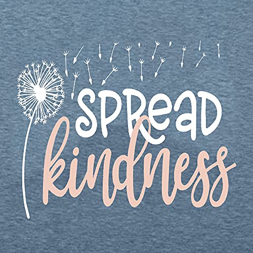 Spread Kindness T Shirt for Women Summer Dandelion Graphic Tees Casual Funny Sayings Letter Printed Cute Shirts Tops-Blue S