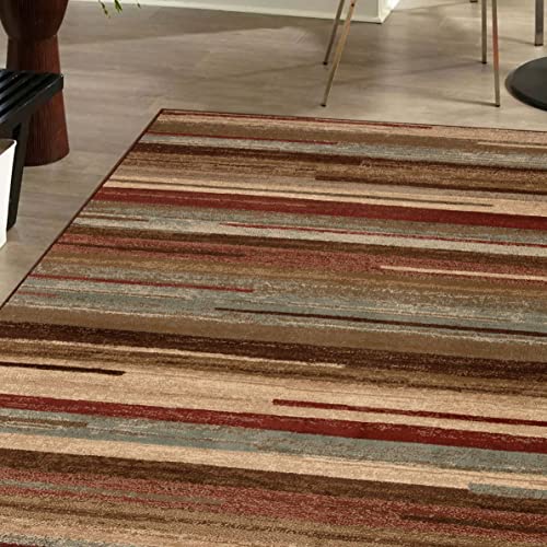 Superior Indoor Runner Rug, Jute Backed Modern Floor Decor for Home Hallway, Living Room, Office, Kitchen, Dining, Entryway, Bedroom, Abstract Lines, Fulgor Collection, 2' 7" x 8', Maroon