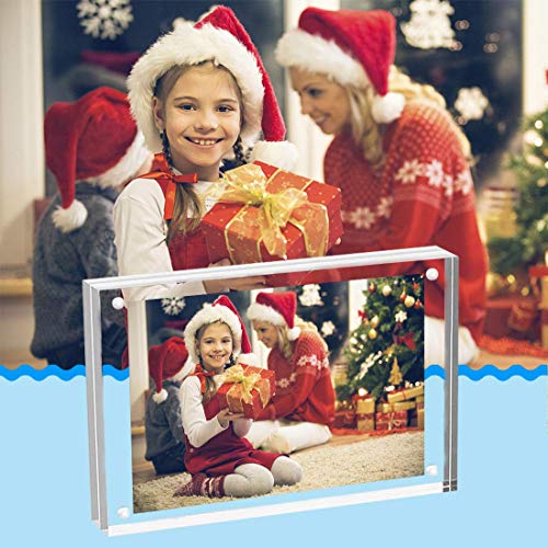 HELPLEX Acrylic Frame, 2 Pack 6x8 Acrylic Picture Frames, 24mm Thicker Frameless Clear Frame Double Sided Magnetic Frame, Free Standing Desktop Display Stand Acrylic Frames