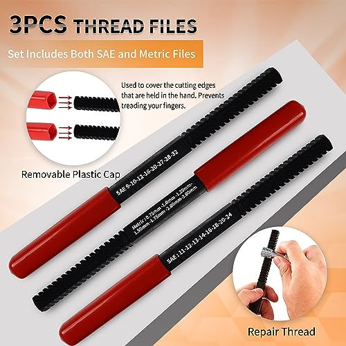 Pikwo 56Pcs Thread Restorer Kit, Rethread Repair Tool, UNC UNF & MetricThread Chaser Set with Thread Pitch Gauge